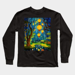 Magic Lantern Lighting Lake Water Pond Reflection Watercolor Long Sleeve T-Shirt